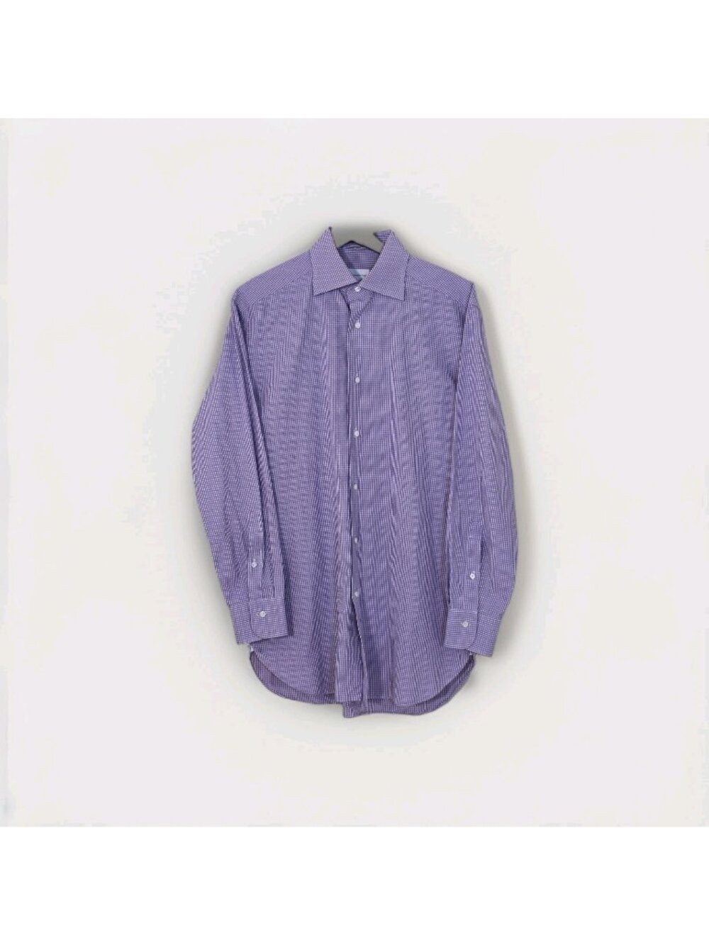 Ermenegildo Zegna Dress Shirt Mens 39 15.5 Purple Micro Check Regular Fit Office